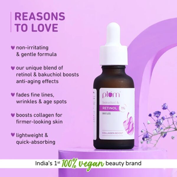 Plum 1% Retinol Anti-Aging Face Serum With Bakuchiol, Reduces Fine Lines & Wrinkles, Boosts Collagen 20 ml - Image 2