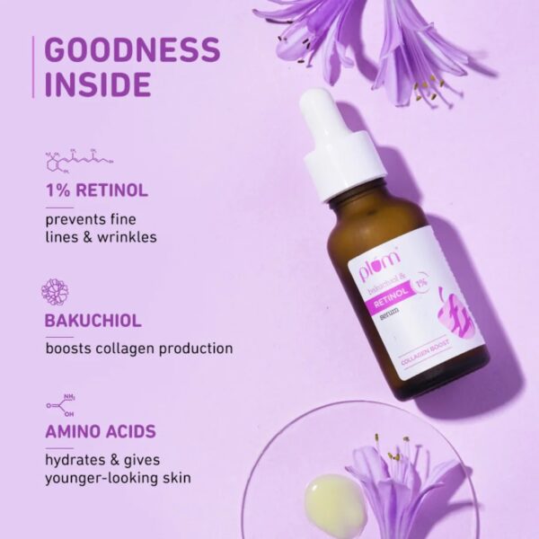 Plum 1% Retinol Anti-Aging Face Serum With Bakuchiol, Reduces Fine Lines & Wrinkles, Boosts Collagen 20 ml - Image 4