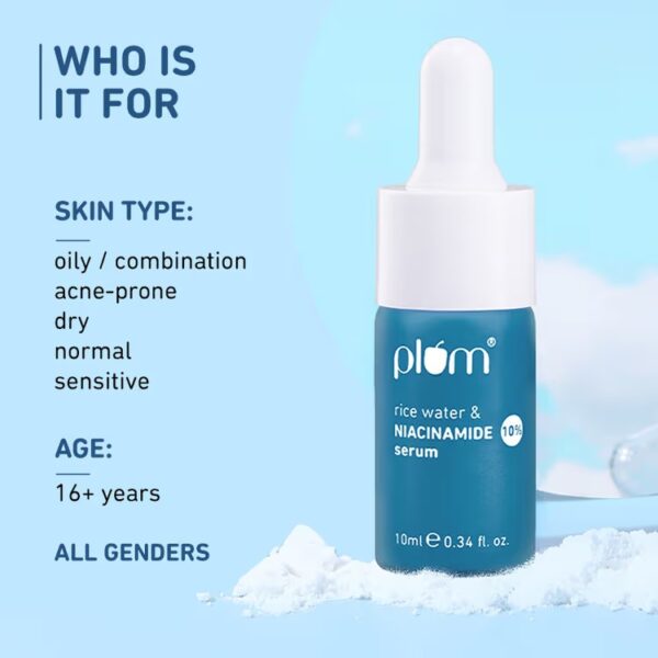 Plum 10% Niacinamide Brightening Face Serum With Rice Water & Ferment - Fades Blemishes & Acne Marks (10ml) - Image 5