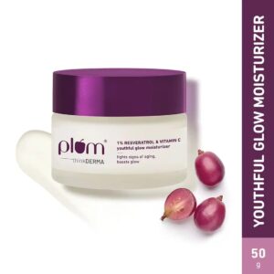 Plum thinkDERMA 1% Resveratrol & Vitamin C Youthful Glow Moisturizer |A Fights Signs of Ageing|A Boosts GlowA | 100% Vegan | 50 gm
