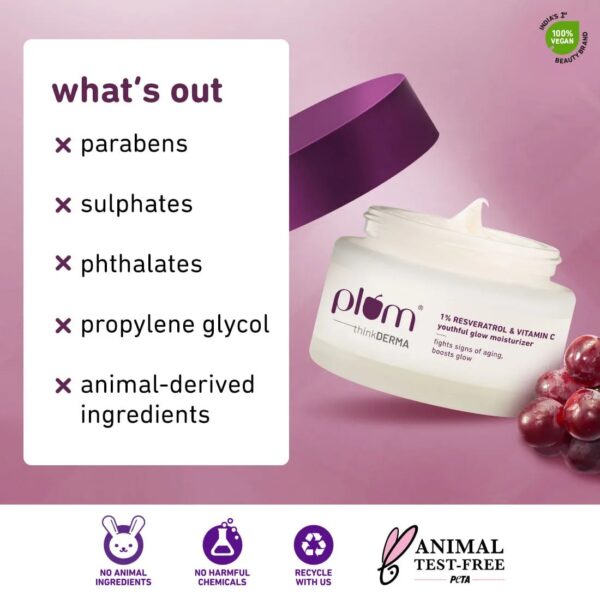 Plum thinkDERMA 1% Resveratrol & Vitamin C Youthful Glow Moisturizer |A Fights Signs of Ageing|A Boosts GlowA | 100% Vegan | 50 gm - Image 4