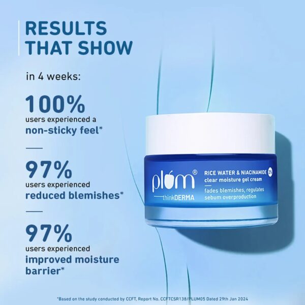 Plum thinkDERMA 2% Niacinamide & Rice Water Clear Moisture Gel Cream |A Fades Blemishes & 100% VeganA | 50 gm - Image 3