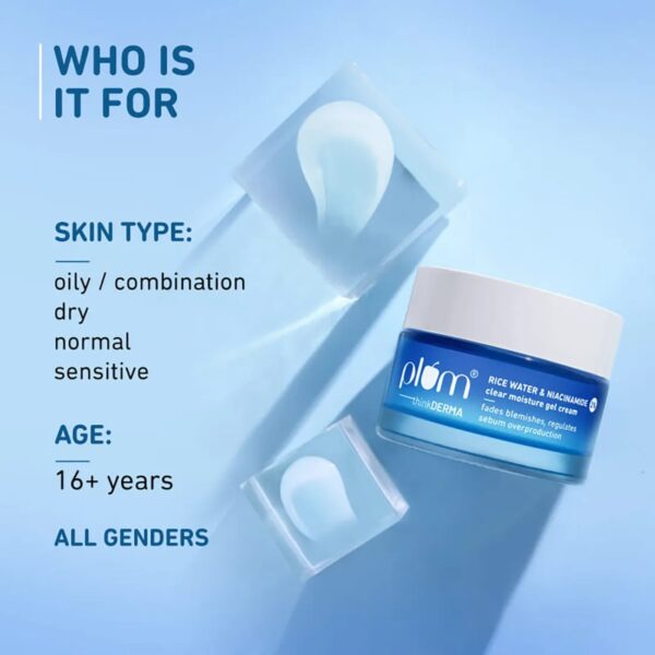 Plum thinkDERMA 2% Niacinamide & Rice Water Clear Moisture Gel Cream |A Fades Blemishes & 100% VeganA | 50 gm - Image 6