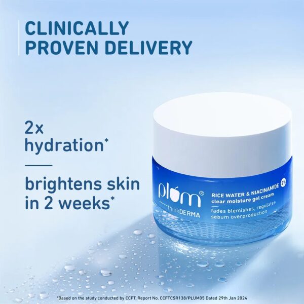 Plum thinkDERMA 2% Niacinamide & Rice Water Clear Moisture Gel Cream |A Fades Blemishes & 100% VeganA | 50 gm - Image 7