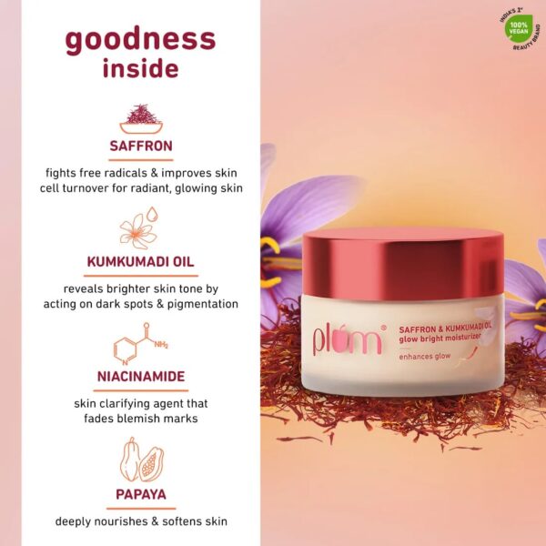 Plum Saffron & Kumkumadi Oil Glow Bright Moisturizer- With SPF 35 (50 gm) - Image 3