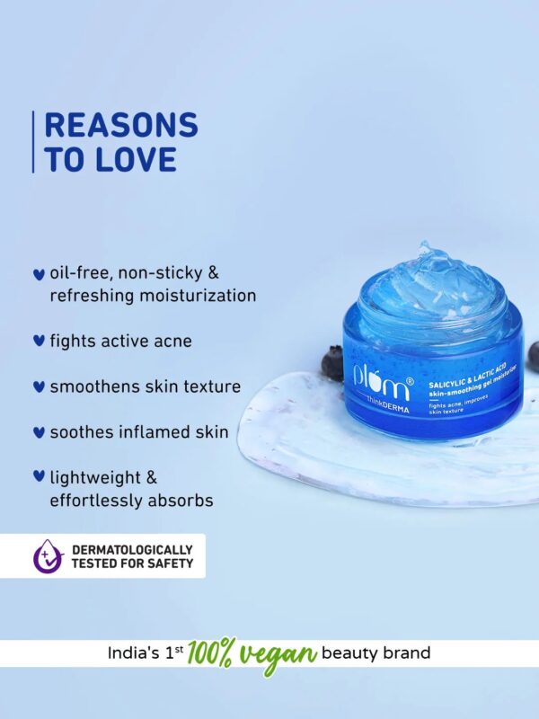 Plum thinkDERMA Salicylic & Lactic Acid Skin-smoothing Gel Moisturizer | Fights Acne | Improves Skin Texture | Hydrates & Smoothens Skin | Lightweight Gel-based | 100% Vegan | 50 gm - Image 2