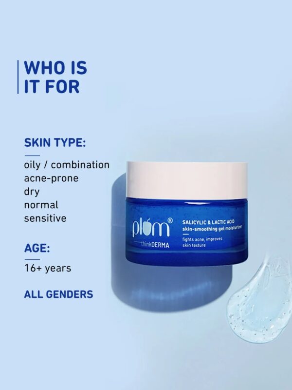 Plum thinkDERMA Salicylic & Lactic Acid Skin-smoothing Gel Moisturizer | Fights Acne | Improves Skin Texture | Hydrates & Smoothens Skin | Lightweight Gel-based | 100% Vegan | 50 gm - Image 4