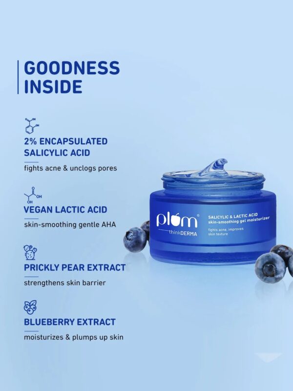 Plum thinkDERMA Salicylic & Lactic Acid Skin-smoothing Gel Moisturizer | Fights Acne | Improves Skin Texture | Hydrates & Smoothens Skin | Lightweight Gel-based | 100% Vegan | 50 gm - Image 5